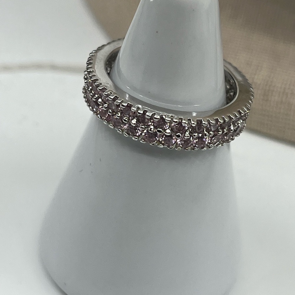 Vintage Sterling Silver 925 Lavender Amethyst Eternity Band Ring Size 6.75 - Picture 12 of 14